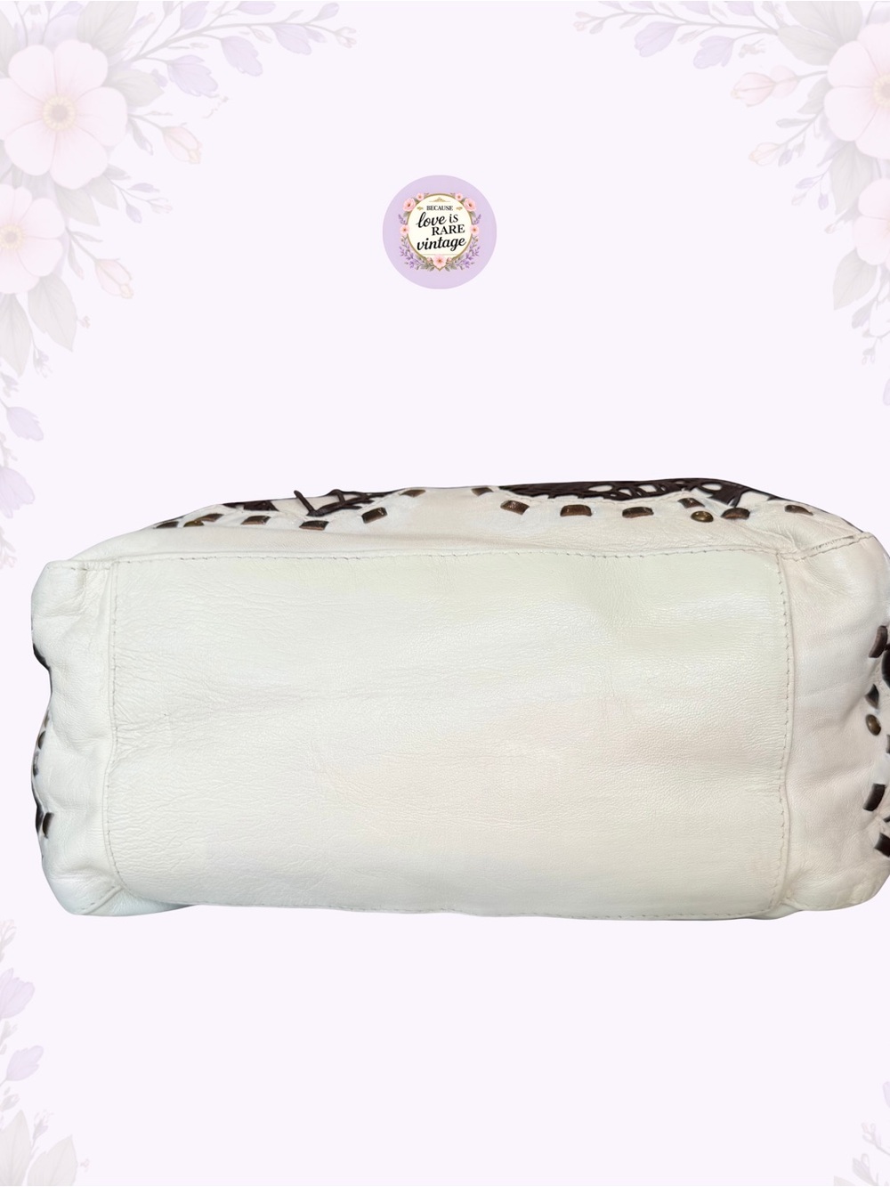 Vintage Western Betsey Johnson Leather Shoulder Bag • Y2K White & Brown Hobo - Picture 10 of 13